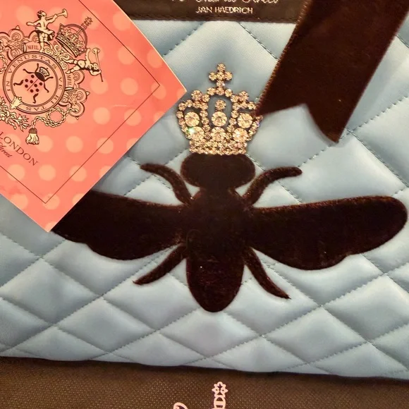NWT My Flat in London Light Blue Quilted Blue Handbag/Tote with brown velvet bee